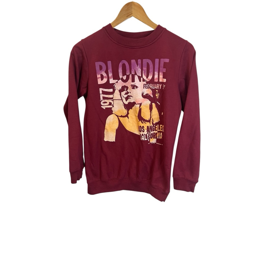 BLONDIE Women’s Extra Small Sweatshirt Burgundy Graphic Print Pullover Long XS